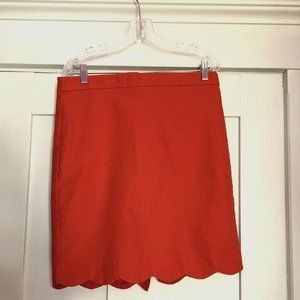 J Crew Red Pencil Skirt with Scalloped Hem